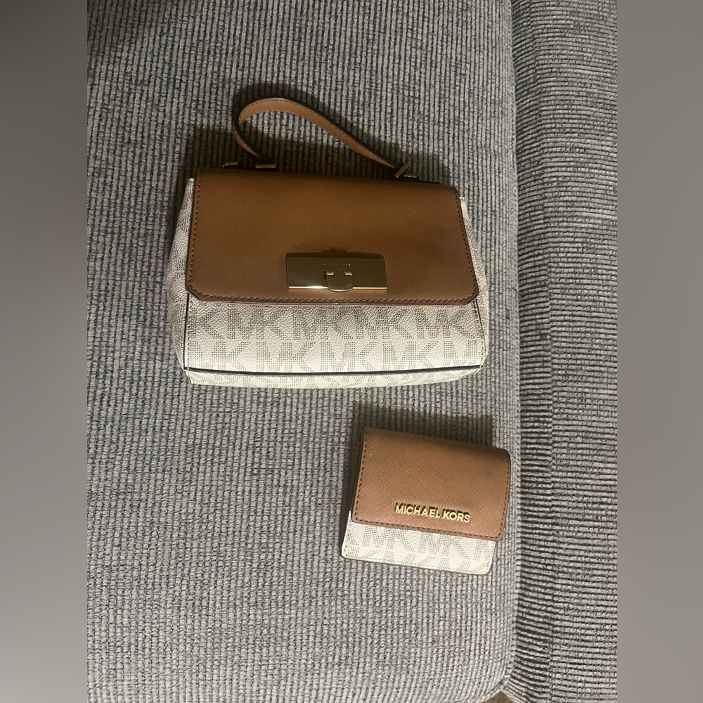 Michael Kors Tan and Cream Mini Bag Set